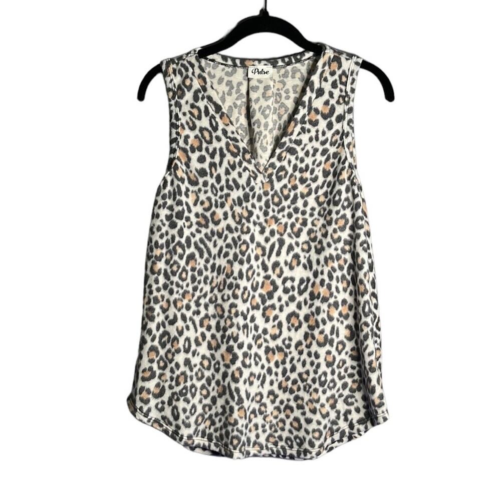 Pulse Black Brown Animal Print Sleeveless V Neck Sweater Small